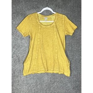 LOGO by‎ Lori Goldstein Genesis Burnout Top Womens Size XS Yellow Gold Pockets